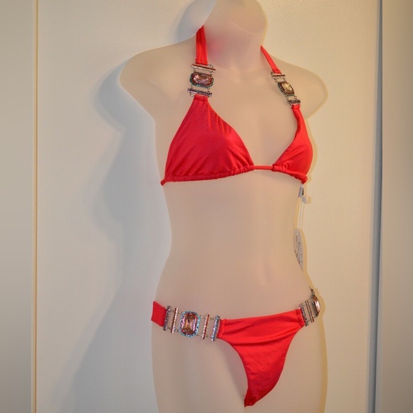 Beach Bunny Other - Beach bunny crystal bikini top and bottom set, material girl